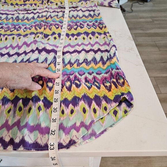 Haute Hippie Tunic Top or Dress XS 100% Silk Purple Blue Button-Up Ikat Print - Picture 9 of 10